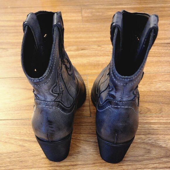 Western Ankle Boots Spiral Stitch Cowgirl Booties Black Leather 5.5 - Picture 5 of 10